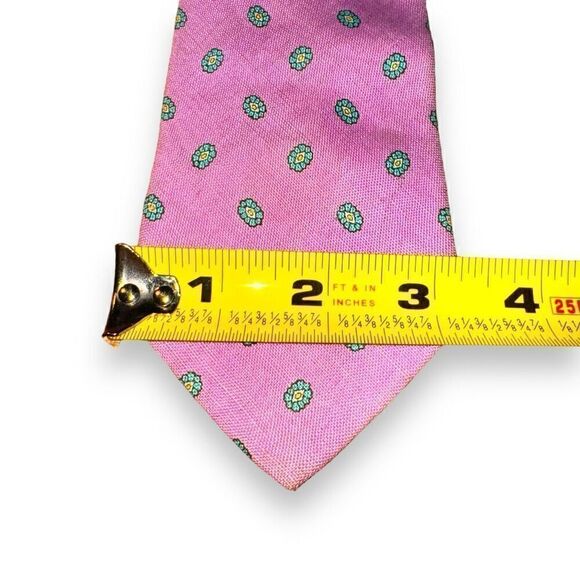 80s Chaps Ralph Lauren Pink & Green Silk & Linen Paisley Tie - Picture 2 of 6
